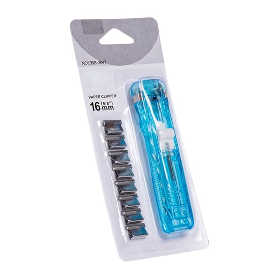 Starlight Push Stapler, Paper Clamp Stapler with Damage Free Binding and One Touch Binding, 16mm Large Capacity Paper Clamp, for Office Desk Organization, Light Blue
