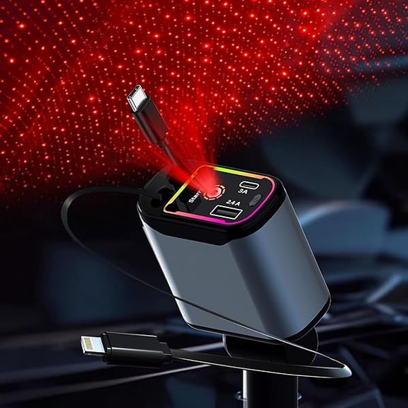 Starlight Retractable Car Charger,66W Fast Car Chargers Adapter 4 in 1 with 2 USB Car Chargers for Phone iPhone 16/15/14/13/12/11 and for Android