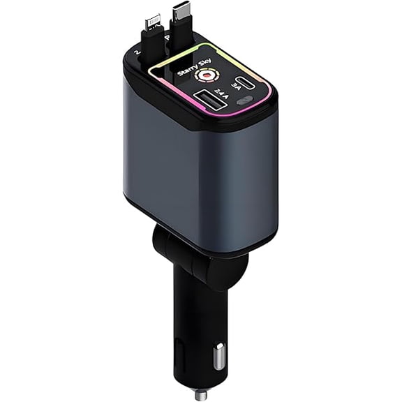 Starlight Retractable Car Charger,66W Starlight in Car roof Fast Car Chargers Adapter 4 in 1 with 2 USB Car Chargers for iPhone 16/15/14/13/12/11 and for Android USB C Cable (X3)