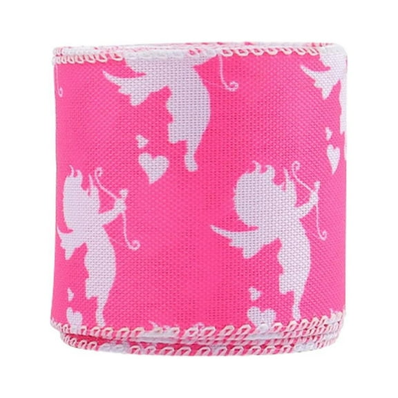 Starlight Valentine's Day Ribbon, 4.9 Yards, with Printed Pink Heart, Burlap Ribbons for Wreaths, White and Pink Heart, D