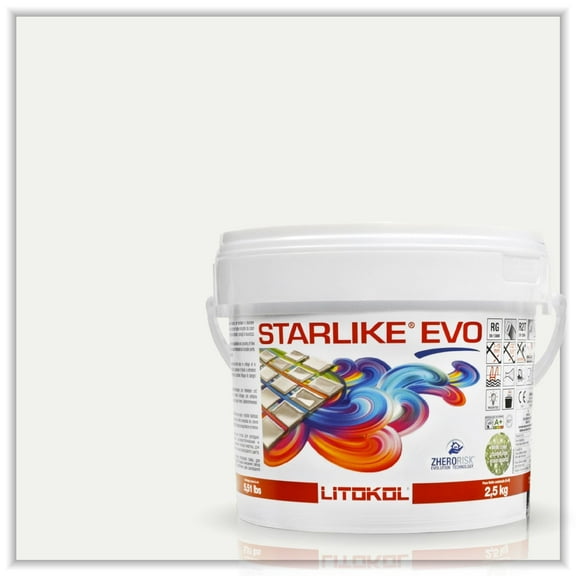 The Tile Doctor Starlike EVO - Litokol Epoxy Grout for Tile, Ideal for Home Office Decor & Bathroom Tile, Glitter Paint Room Decoration - 100 Bianco Assoluto Classic Collection 2.5 kg - 5.5 lbs