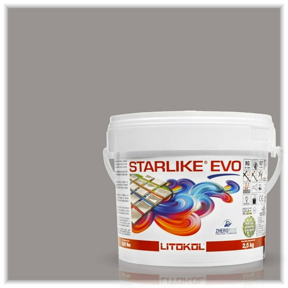 The Tile Doctor Starlike EVO - Litokol Epoxy Grout for Tile, for Tile in Pools, Spas, Kitchens, Bathrooms Floor or Wall Interior or Exterior Use - 115 Grigio Seta Classic Collection 2.5 kg - 5.5 lbs