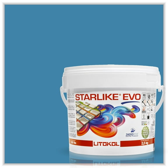 The Tile Doctor Starlike EVO - Litokol Glamour Epoxy Grout for Tile, Easy to Apply, Bathroom Pool Flooring Backspalsh Grout 2.5 kg - 5.5 lbs. - 340 Blue Denim