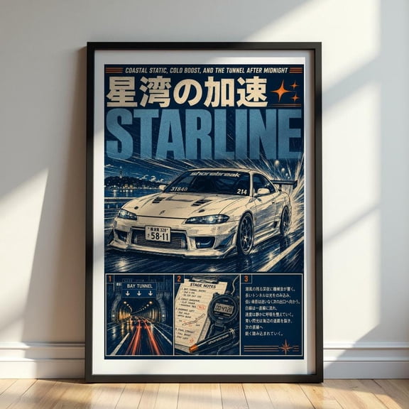 Starline Jdm Racing Poster Japanese Drift Wall Art Retro Anime Car Print Midnight Tunnel Garage Decor