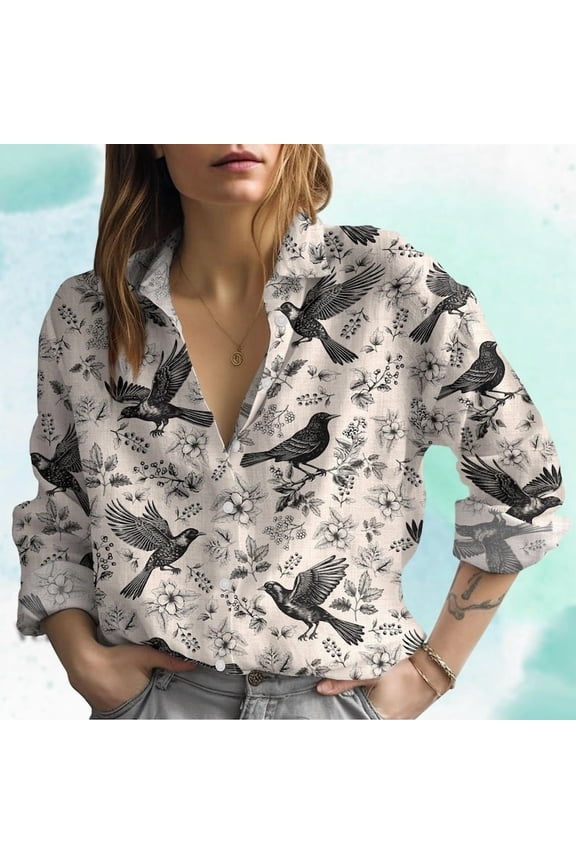 Starling Bird Blouse Shirt, Cute Bird Women Blouses Shirt, Bird Lover Shirt, Animal Shirt, Natural Shirt, Gift For Her, Gift For Mom, Button Up Shirt