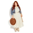 thumbnail image 1 of Starling Reine Women's Plus Size Embroidered Bloom Maxi Dress Long Sleeves Round Neck - Cream, 1 of 4