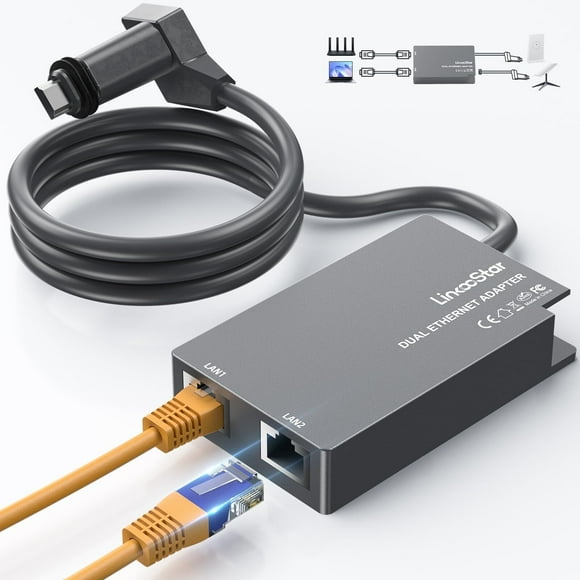 Starlink Gen 2 Ethernet Adapter Dual RJ45 Ports with 1Gbps High-Speed Wired Internet, Plug & Play 1M Shielded Cable, Compatible with V2 Router