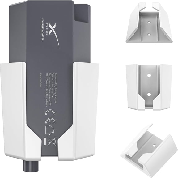 Starlink Gen 2 Power Adapter Wall Mount Bracket, ABS Plastic Holder with Screw and Adhesive Installation Options, Compact Space-Saving Design for Home and Office – White or Black