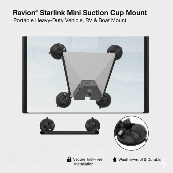 Starlink Mini Suction Cup Mount by Ravion® – Portable Heavy-Duty Vehicle, RV & Boat Mount