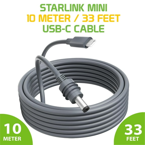Starlink Mini USB-C to DC Power Cable Cord / 10-Meter / 33-Feet 100W Input USB Type C to DC Cable, DC Power Cable Direct to USB-C Compatible with Starlink Mini 100W  PD Source Waterproof 18AWG