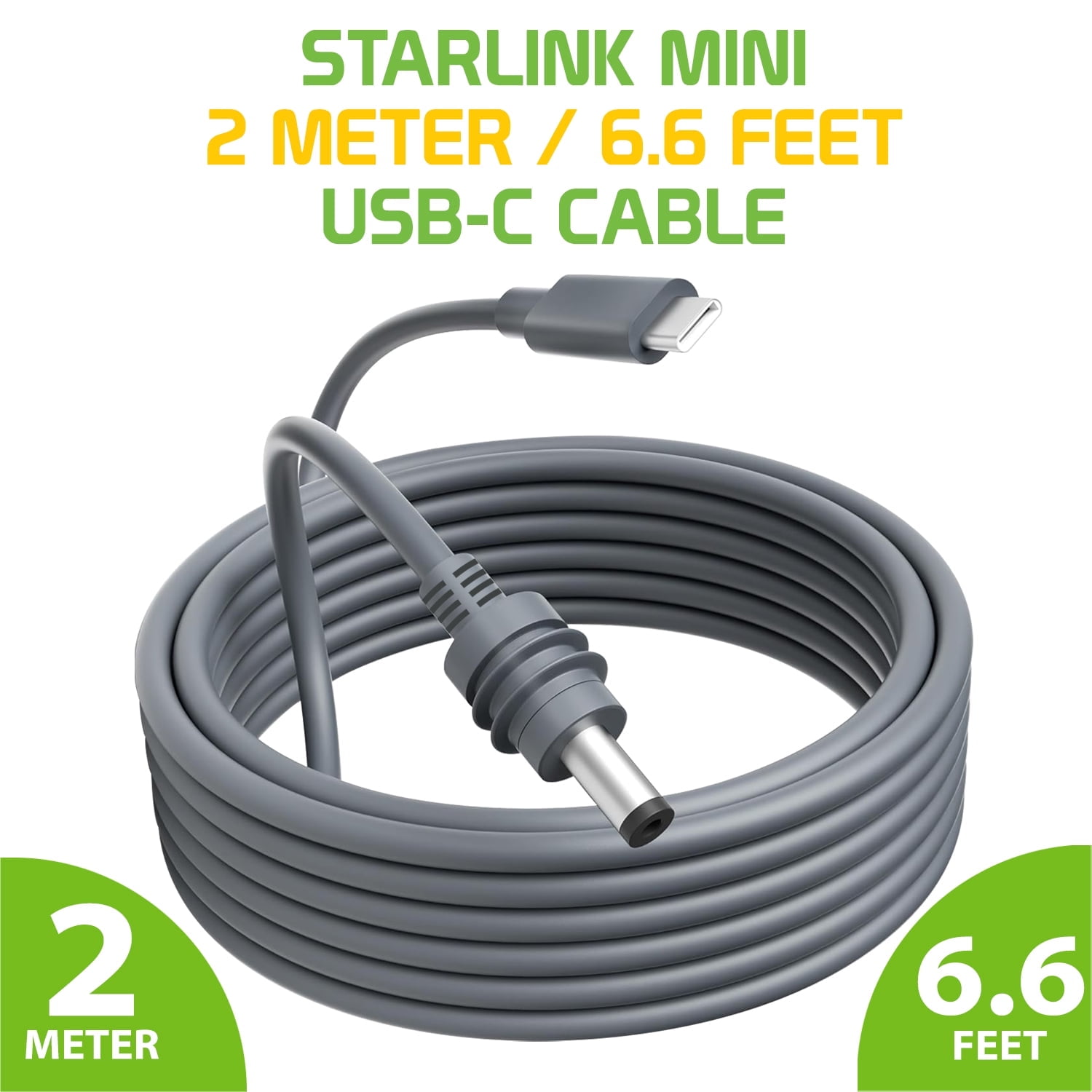 50ft USB-C To DC Power Cable For Starlink Mini | Waterproof, 100W+ PD Required, Includes Cable Strap