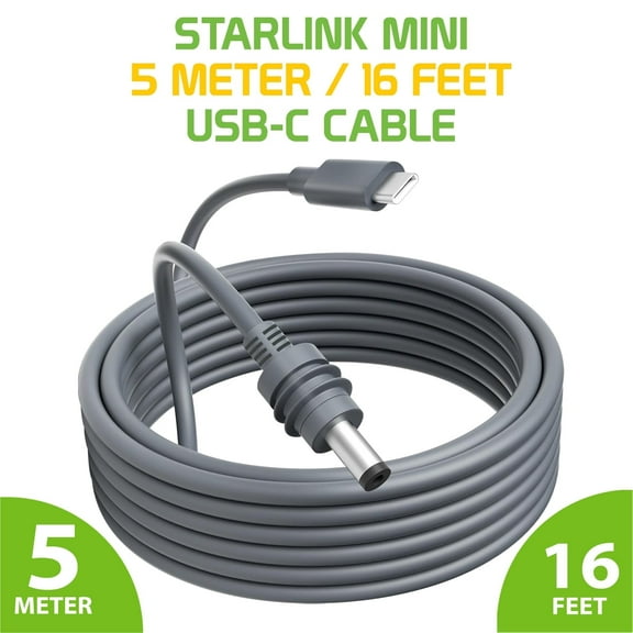 Starlink Mini USB-C to DC Power Cable Cord / 5-Meter / 16-Feet 100W Input USB Type C to DC Cable, DC Power Cable Direct to USB-C Compatible with Starlink Mini 100W+ PD Source Waterproof 18AWG