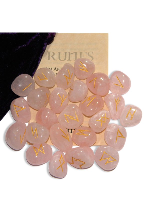 Starlinks Rose Quartz Gemstone Runes Set of 25 with Velvet Pouch and Instructions
