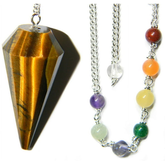 Starlinks Tiger Eye 12 Faceted Chakra Pendulum with Satin Bag and Instruction Leaflet