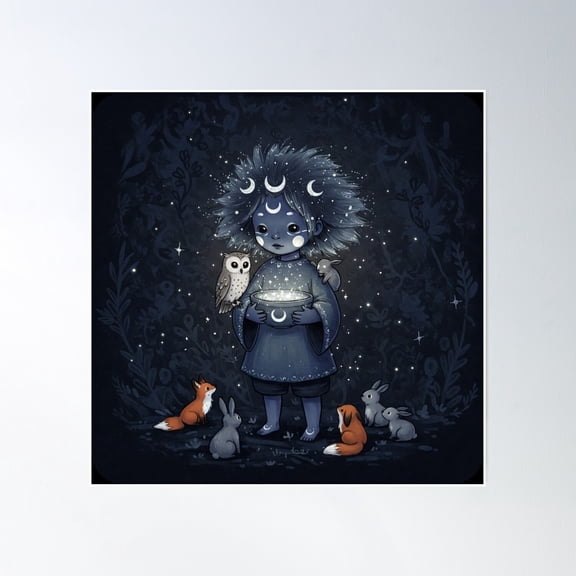 Starlit Child In Forest Glow Poster Wall Art, Modern Wall Decor, 24x24 UNFRAMED