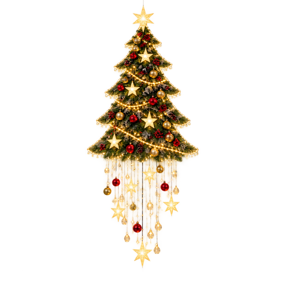 Starlit Christmas Tree Cascade with Starlit Waterfall Lights and Shimmering Tinsel for Holiday Mantel Banister Decoration Indoor Display