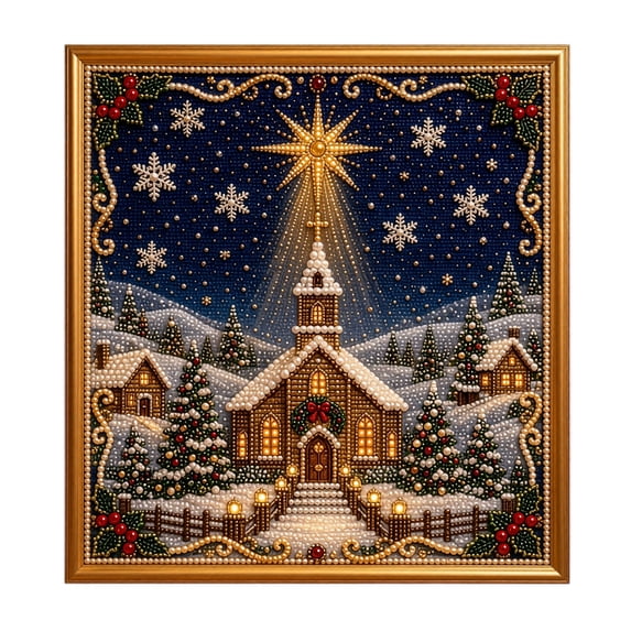 Starlit Church Pearl Diamond Art Kits, 7.87in , 5D Special‑Shaped Crystal Gem Art DIY Wall Decor, Holiday Diamond Dotz Craft Kit for Home Christmas Decoration