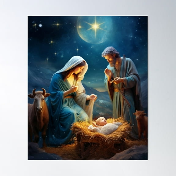 Starlit Nativity Scene Poster Wall Art, Modern Wall Decor For Living Room Bedroom, 12x18 UNFRAMED