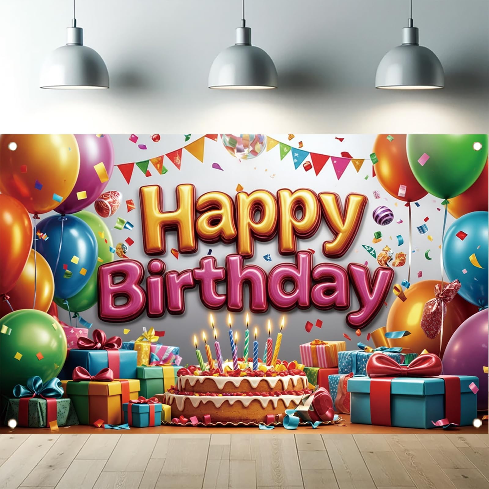 Neon Happy Birthday Party Banner Backdrop - 71x43 Inch Polyester Photography Background Decoration