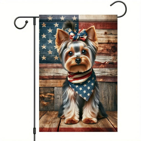 Starlit Patio Patriotic Garden Flag with Yorkie Dog American Flag 12x18 Double Sided 4th of July Decorative Outdoor Flag for Memorial Day Independence Day Yard Porch Home Decor Seasonal Flag