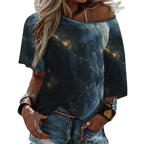 Starlit Sky Women's Graphic Tees Casual Summer Funny Printed Short Sleeve Cute T Shirts Tops