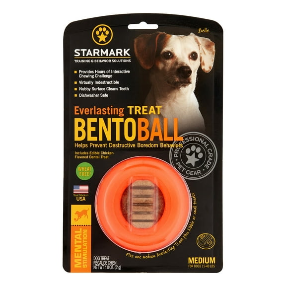 Starmark Everlasting Bento Ball Dog Toy with Treats for Strong Chewers, Orange, Medium