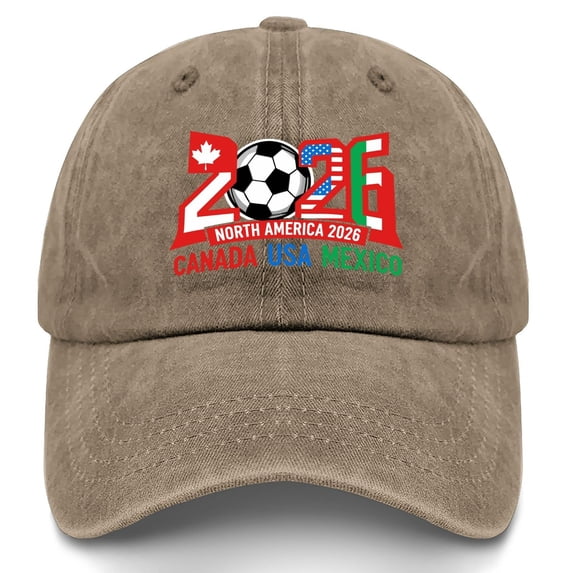 Staron 2026 Soccer Cap, 2026 Host Nations USA Canada Mexico Football Hat, Adjustable Slide Buckle Sun Protection Unisex Casual Baseball Cap for Men Women Fans, Khaki