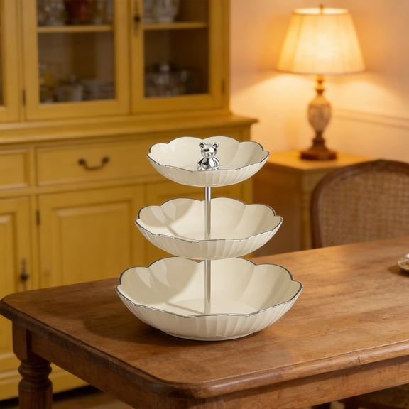 Staron 3 Tier Fruit Bowl, Tiered Fruit Basket for Kitchen Countertop, Space Saving Fruit Caddy Organizer for Vegetables Snacks Pantry Office, White