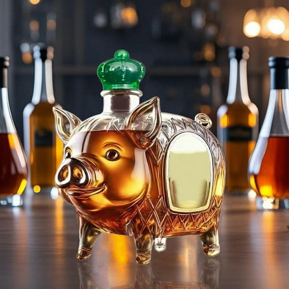 Staron 320ml Pig Whiskey Bottle, Transparent High Borosilicate Glass Container, Novelty Shaped Liquor Bottle for Gift Collection