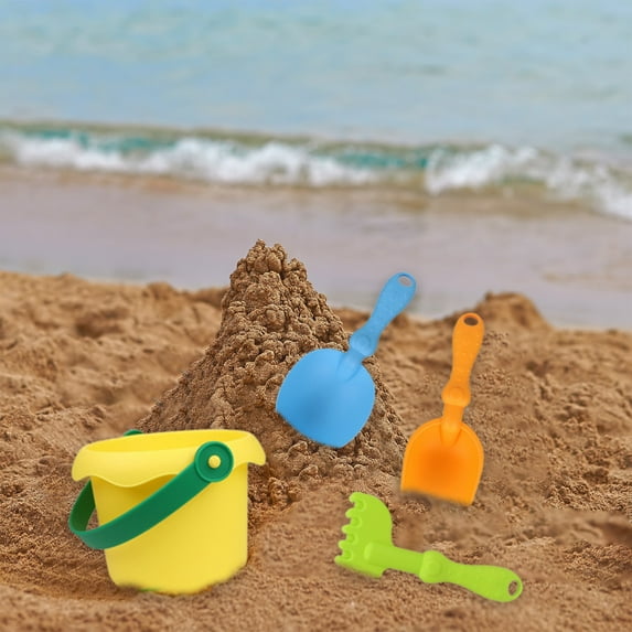 Staron 4Pcs Kids Beach Toys with Shovels and Bucket, Portable Sand Play Set for Toddlers, Outdoor Beach Toys for Summer Fun and Family Activities