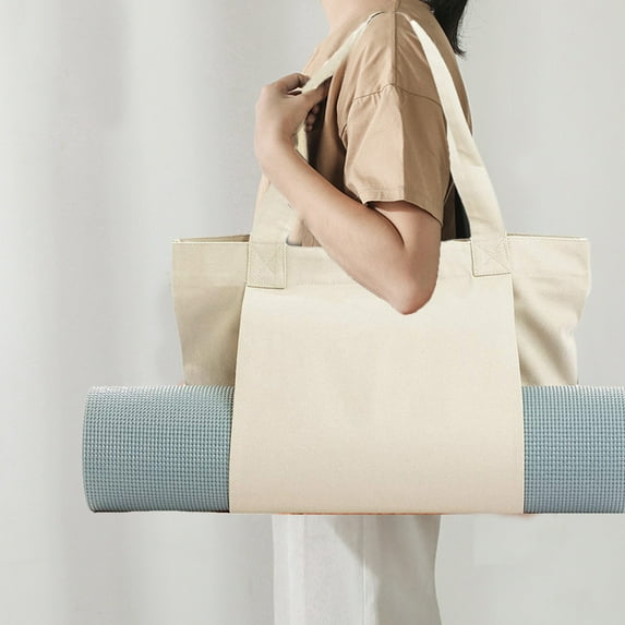 Staron under $5! Canvas Tote Bag with Yoga Mat Pocket, Weight-Bearing Carry Bag for Workout Pilates Travel, Spacious Beach Bag for Gym Outdoor Activities