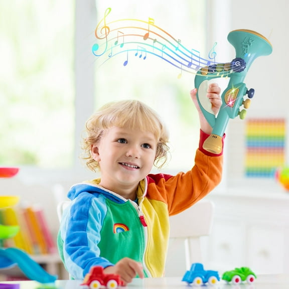 Staron under $5! Electronic Musical Trumpet, Toddler Educational Toy with 12 Instrument Sounds Colorful Lights, Adjustable Volume Baby Trumpet for Early Music Development