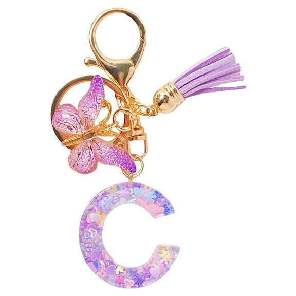Staron under $5 Initial Letter Keychains for Women Tassel Purple, Resin Alphabet Keychain for Car Keys Wallet Backpack, Personalized Jewelry Gift Accessory
