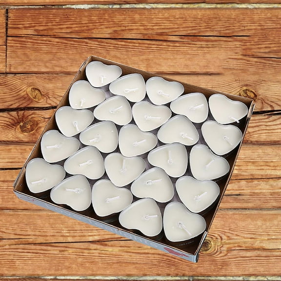 Staron 50-Pack Heart Shaped Tea Light Candles, Aluminum Cup White Birthday Candles for Romantic Dinner, 2-Hour Burn Time Unscented Tea Lights