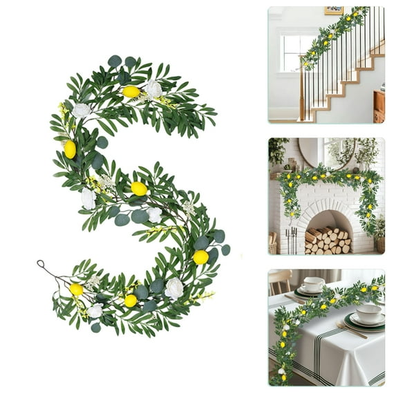 Staron Artificial Lemon Garland, 79" Lemon Garlands for Decoration Winter Spring Summer Faux Fruit Vine Garlands with Greenery for Door Wall Mantle Wedding Party Table Decorations