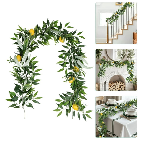 Staron Artificial Lemon Garland, 79" Lemon Garlands for Decoration Winter Spring Summer Faux Fruit Vine Garlands with Greenery for Door Wall Mantle Wedding Party Table Decorations