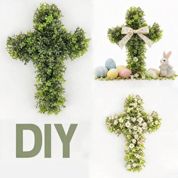 Staron Artificial Wreath, Faux Green Plants Wall Hanging Decor, Plastic Wreath for Garden Courtyard Door Wall Indoor Outdoor