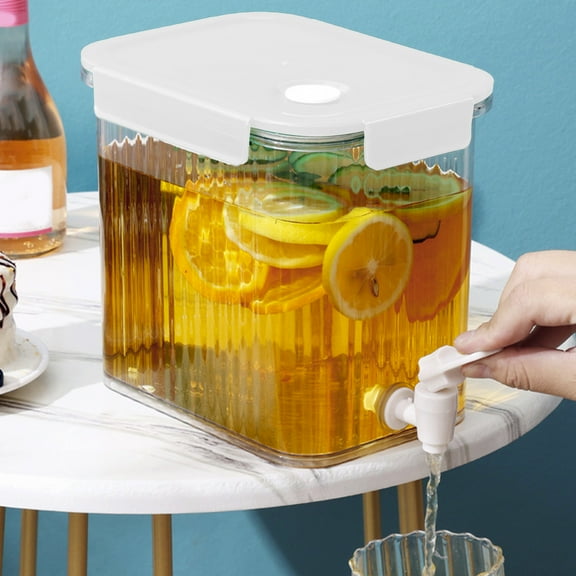 ZZkhGO Beverage Dispenser, 3.5L Drink Pitcher with Spigot and Locking Lid, Refrigerator Juice Container for Iced Tea Lemonade Water, Clear Plastic Party Dispenser with Tap for Cold Drinks