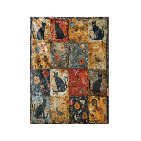 ZZkhGO Black Cat Blanket, Cats Flower Pattern Blanket, Removable Flannel Throw Blanket for Home Decor Comfort