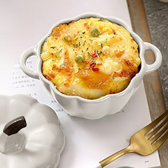 ZZkhGO Ceramic Pumpkin Bowl, Baking Steaming Cooking Bowl, Decorative Lidded Serving Dish Kitchen Bakeware