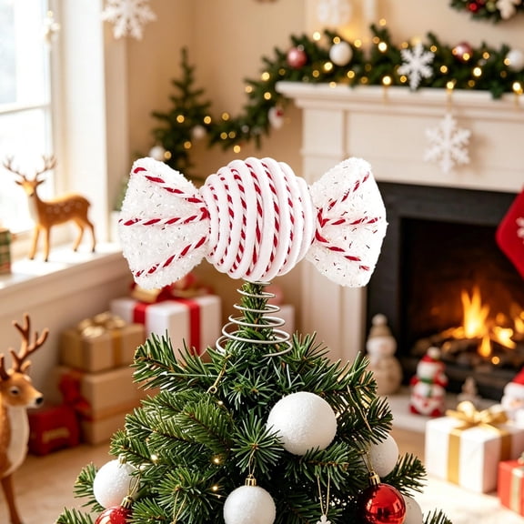 Staron Christmas Candy Lollipop Tree Topper, Foam Tree Top Ornament with Glossy Icing Texture, Holiday Decor for Xmas Tree, Red
