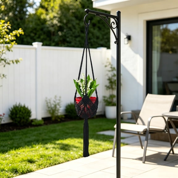 Staron Cotton Rope Hanging Planter, Macrame Holder with Adjustable Height, Flower Pot Net Bag for Balcony Garden Indoor Decoration, Black