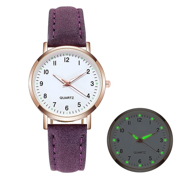 Staron Crystal-Studded Luminous Women's Watch, Quartz Movement Alloy Case Imitation Leather Strap, Ladies Watch