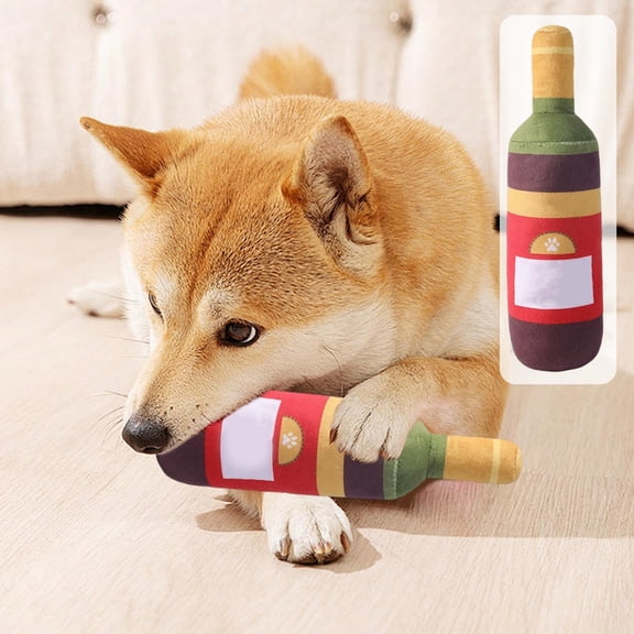 Staron Dog Chew Toys, Red Wine Bottle-Shaped Durable Squeaky Toy for Dogs, Heavy Duty Chew Resistant Pet Toy, Interactive Plush Puppy Toy for Dental Care Anxiety Relief and Aggressive Chewers