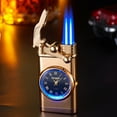 thumbnail image 1 of ZZkhGO Double Fire Blue Flame Lighter, Quartz Watch Metal Windproof Lighter, Refillable Butane Torch for Cigars and Outdoor, 1 of 3