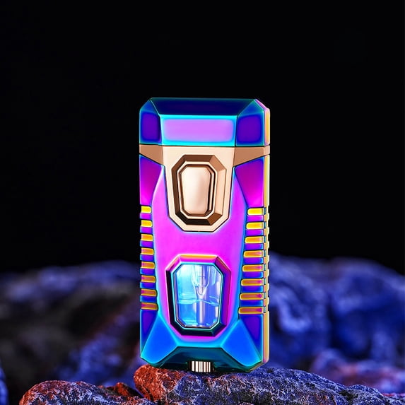 ZZkhGO Double Flame Windproof Lighter, Adjustable Soft Blue Flame Lighter, Refillable Butane Gas Lighter