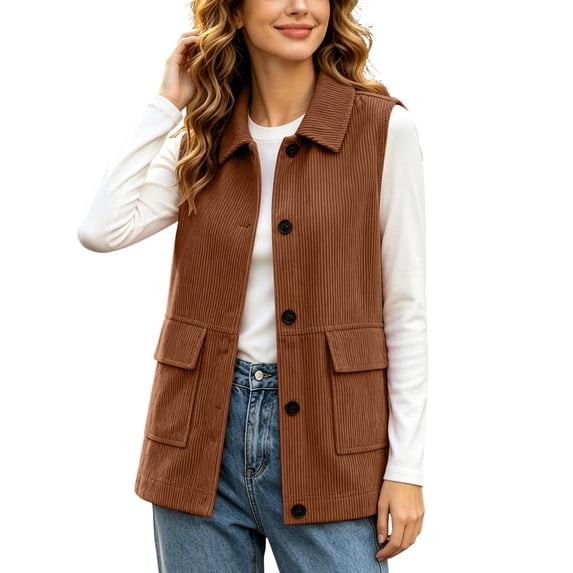 Staron Fall Vest for Women Casual Knit Vest Sleeveless Solid Lightweight Comfy Loose Longline Vest Jacket Brown M