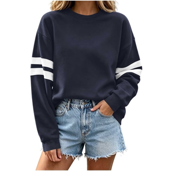 Staron Fall Winter Sweaters for Women Cozy Oversized Knit Pullover Round Neck Long Sleeve Loose Comfy Casual Basic Fashion Tops Navy XL