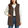 thumbnail image 1 of Staron Fall Winter Vests for Women Casual Sleeveless Solid Crew Neck Loose Comfy Basic Outerwear Warm Faux Fur Lightweight Fashion, Brown M, 1 of 7