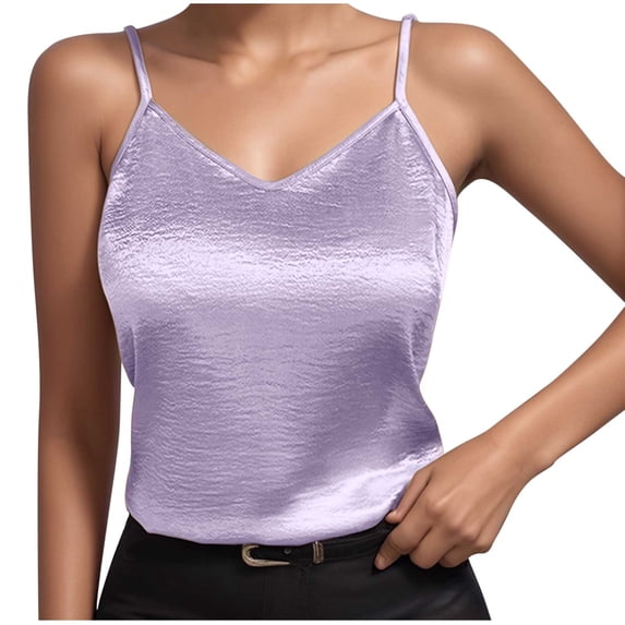 Staron Fall Winter Women's Camisoles V-Neck Sleeveless Stretchy Casual Comfy Fashion Tank Top for Party Travel Streetwear, Purple M